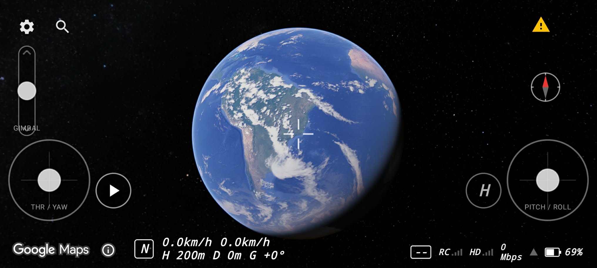 The globe view at the start of a map session