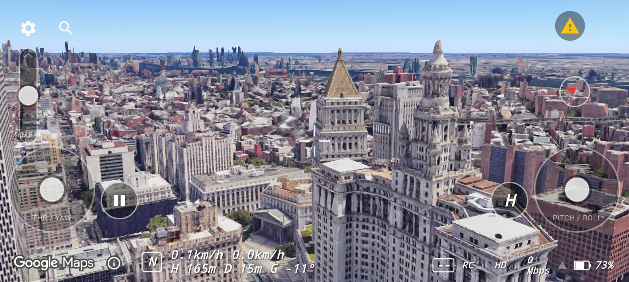 Low over photorealistic New York City buildings