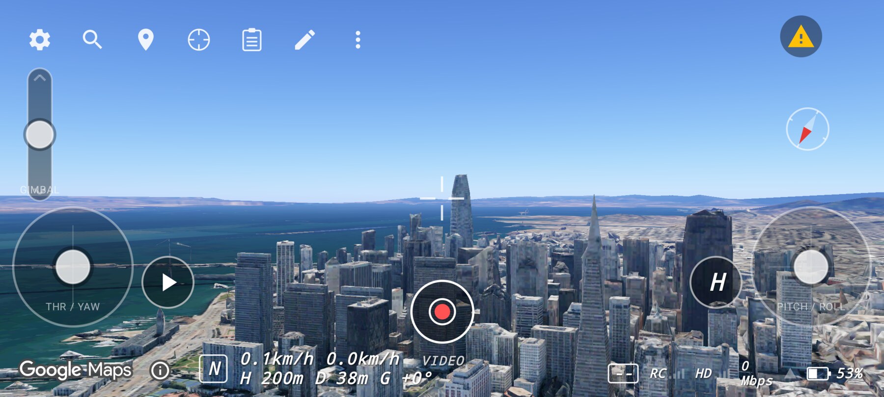 FPV Map in a hover hold with the play glyph showing