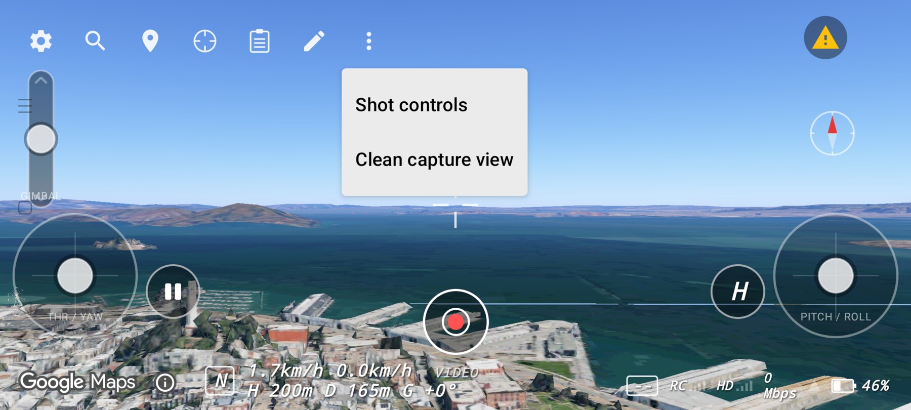 The More map tools menu showing Shot controls and Clean capture view